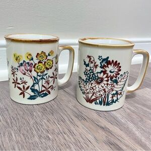 Two Vintage stoneware wildflower mugs